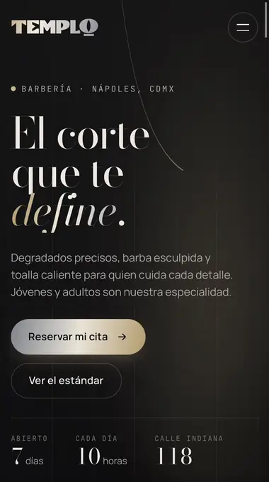 Versión para celular del sitio de Templo Barbería