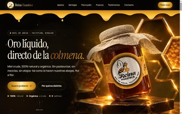 Sitio web de Reina Huasteca, marca de miel de abeja natural